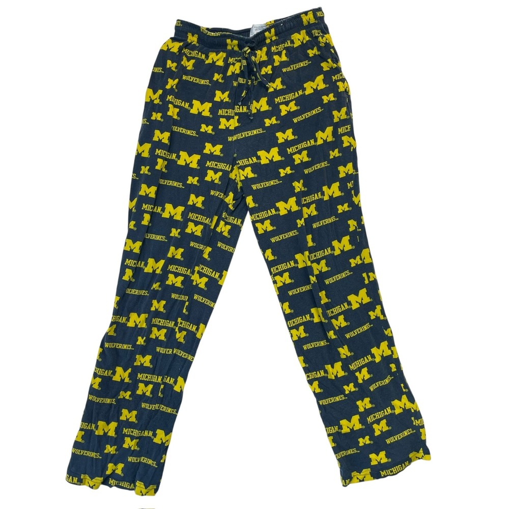 Michigan Wolverines NCAA Pajama Pants Navy Blue Yellow Logo Print Mens Medium